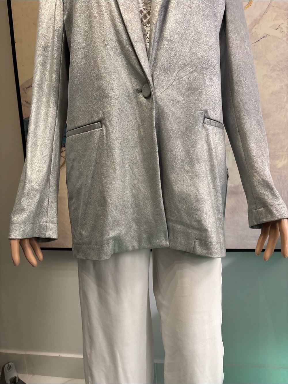 Zara Silver Metallic Blazer Jacket R1 - Picture 3 of 16